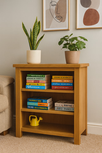 Small oak low bookcase - small,