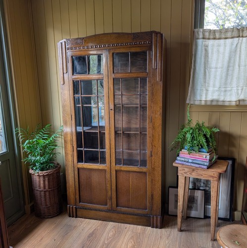 Art deco glazed oak - oak, bookcase